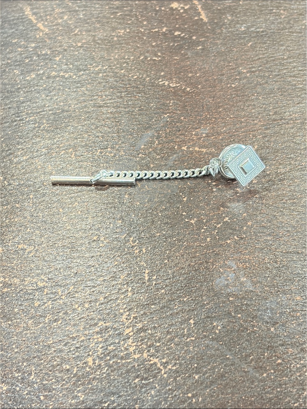 Silver Chain Charm Tie Bar with Geometric Pendant